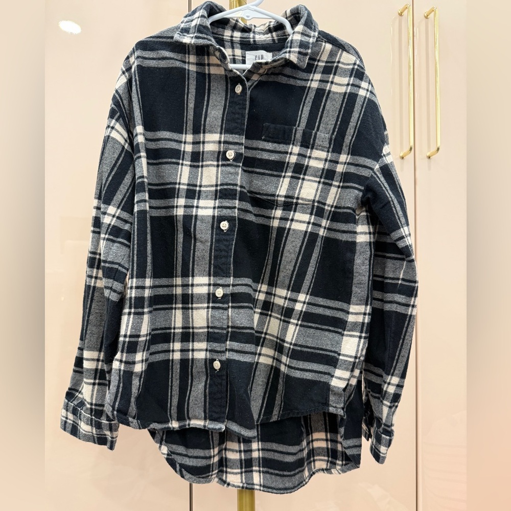 GAP Kids Black and White Plaid Button-Down Shirt